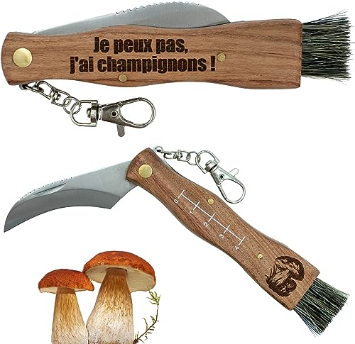 Ernestine - Couteau à champignons personnalisé avec brosse - cadeau fête des pères - couteau multifonctions pour ramasser champignons et cèpes - cadeau homme papa papi - cadeau chasse