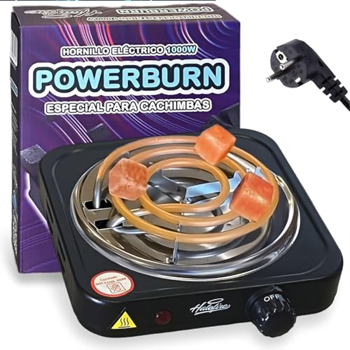 Halofire - Hornillo eléctrico 1000W para cachimba, Encendedor de alta potencia para carbón natural de shisha, Placa de fuego de cocina compatible para alimentos, camping fácil transporte. (Negro)