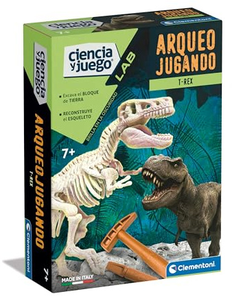 Clementoni 55541 Archäojugando T-Rex phosphoreszierendes Wissenschaftsspiel, zum Zusammenbauen Ihres eigenen phosphoreszierenden Dinosauriers und Entdeckung der Wissenschaft der Archäologie, ab 7