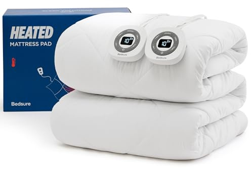 Bedsure Heated Mattress Pad King - Bed Warmer with Memory & Preheat Functions, 12-Hour Auto Off & 10 Heat Settings, Dual Controllers, Fast Heating, Brushed Electric Mattress Pad King, 78x80