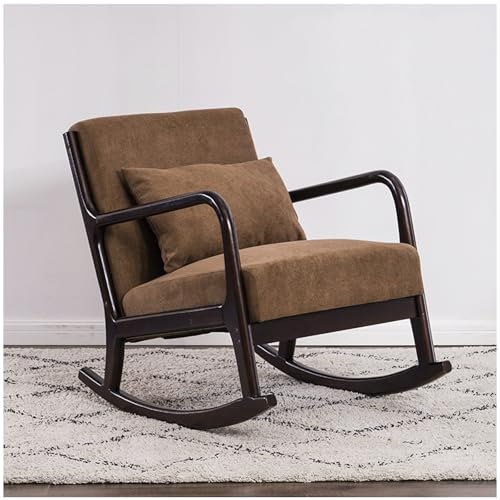 DXDRT Schaukelstuhl Stillen mit Kissen, bequemer gepolsterter Schaukelsessel mit Beinen aus Massivholz, Lesesessel Moderne Relaxsessel für Wohnzimmer,Kinderzimmer,Balkon,Büro,Brown 2