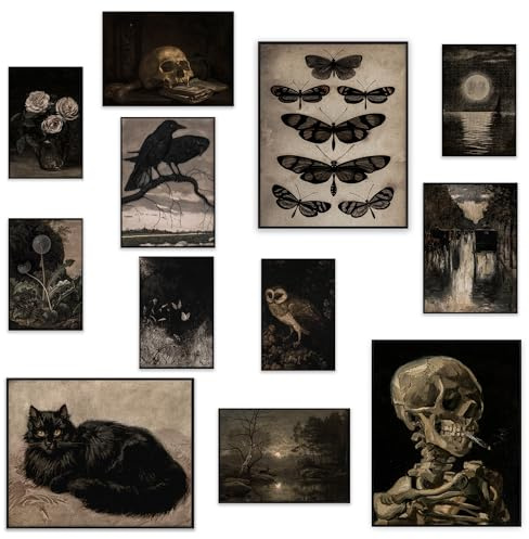 KONGSY Wandkunstdrucke im Gothic-Stil, Viktorianischer Grunge, Ungerahmt, Dunkle Ästhetische Bilder, Gruselige Poster, Vintage-Gemälde für Zuhause, Schlafzimmer