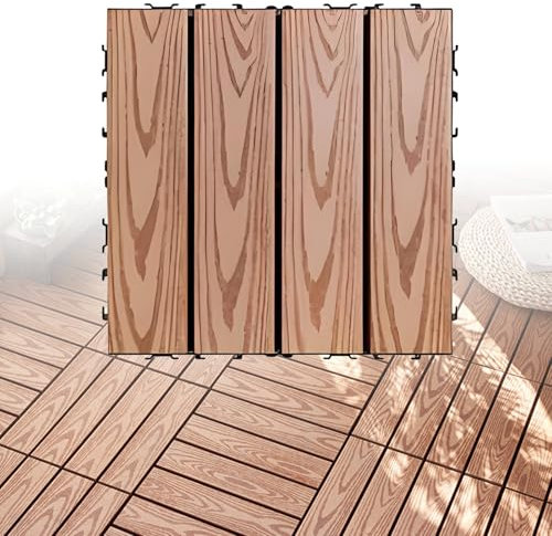 Ineinandergreifende Terrassenfliesen aus Holz-Kunststoff-Verbundwerkstoff, 30,5 x 30,5 cm, für den Außenbereich, Terrasse, Bodenbelag, wetterfest, WPC-Fliesen für Garten, Balkon, Pool, Veranda, 36
