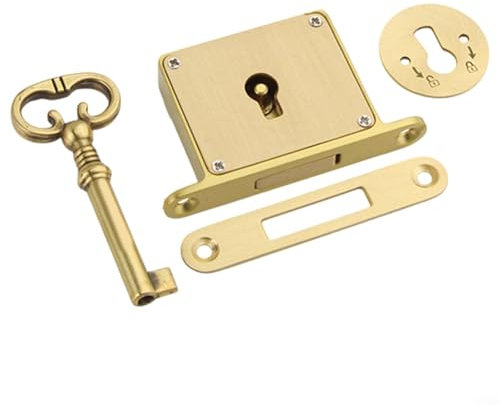 Vintage Messing Schubladenschloss, Schrank Retro Schloss, Schubladenschloss Schrankschlösser mit Schlüssel Schreibtischschlösser, Schrankbeschläge mit Schlüssel für Zuhause (Gold)