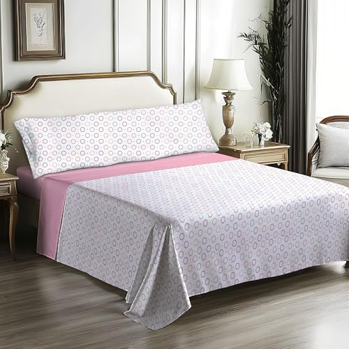 IN NICE Juego de Sabanas 3 Piezas 150x200 - Poliéster Microfibra - Sábana Bajera, Sábana Plana y 1 Funda de Almohada(Cama 150, Sotos Rosa)