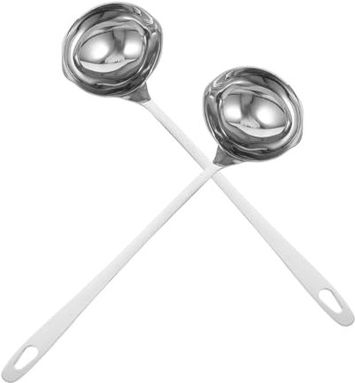 BESTOYARD Lot de 2 Louches à Soupe en Acier Inoxydable Argenté avec Manche Long et Double Bec Verseur pour Servir Facilement Soupes et Sauces Cuisine