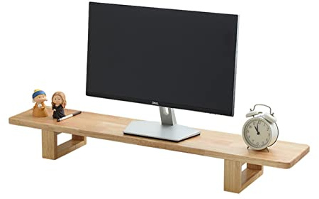 Universellt monitorstativ i massivt trä, 40 cm, för bärbar dator och TV, skrivbord för skrivare och kontorstillbehör, robust och elegant, perfekt för hem och kontor