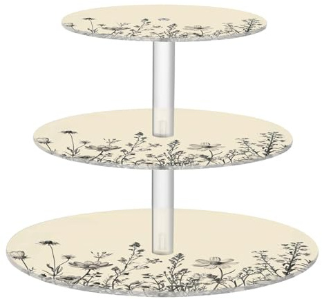 Blueangle 3-Tier Round Cupcake Stand – Herbs and Wildflowers Acrylic Dessert Tower, Non-Slip Tiered Dessert Stand for Baby Shower, Birthday, Wedding Party （526）