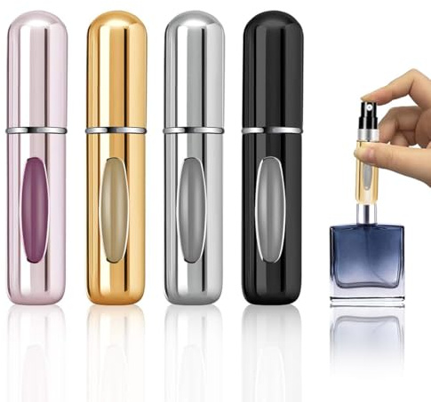KEWUF 5 PCS Colonia Recargable, Bote Colonia Viaje, Perfume Recargable Portátil, Decantadores de Perfume de 5 ml con Llenado Inferior, Botellas de Vidrio Cuadradas Vacías de 30 ml, para Viajar, Cita