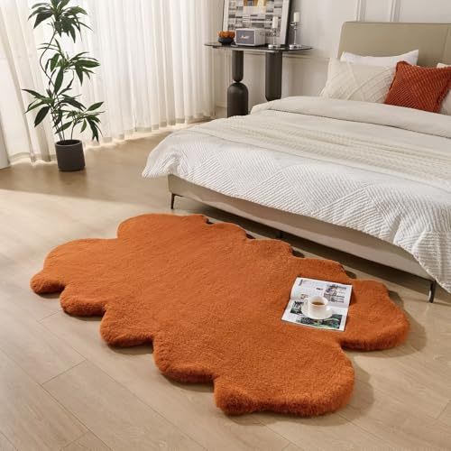 Animebody 1700GSM Fuzzy Faux Sheepskin Fur Area Rug,Extra Soft Faux Fur Mat,Fluffy Shaggy Fur Rug for Bedroom Living Bedside Rug Room Decor-Burnt Orange, 2 x3 ft