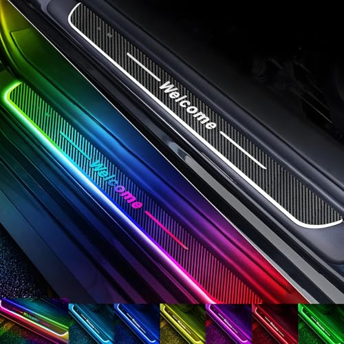 2 Piezas Umbrales de Puerta LED Magnéticos para Coche, Texto de Logo Personalizado, Luces LED Magnéticas para Umbral de Puerta sin Cableado, 7 Colores/28 Modos, Carga USB, Luces de Bienvenida con