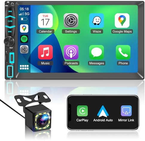 Radio Coche 2 DIN con Carplay Android Auto Inalámbrico,Pantalla Carplay con Cámara Trasera,Pantalla táctil HD de 6.98 Pulgadas,Bluetooth,Mirror Link,Navegación GPS,Am/FM/RDS/Type-C,AirPlay