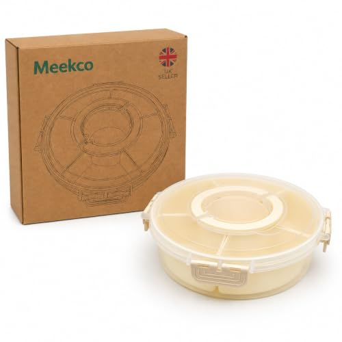 Meekco 6-Compartment Round Snack Box with Lid and Handle, Cream | Portable BPA-Free Round Serving Tray with Six Compartments, Secure Lid and Carry Handle for Snacks and Sharing