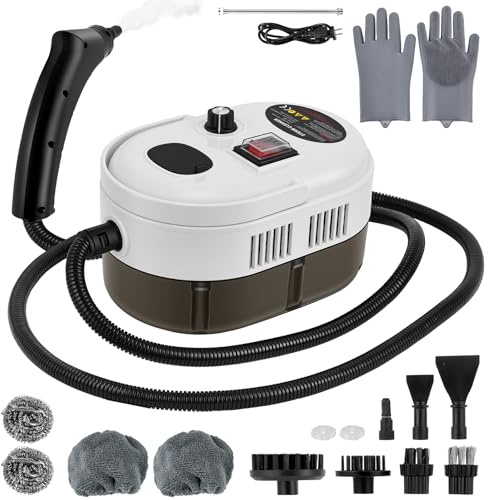 Dampfreiniger Handgerät 2500W, 4.5BAR Hochdruck, 15S Heizzeit, 1250ML Tank, 14 Zubehör, 2M Schlauch - Tragbarer Dampfreiniger für Küche, Auto, Boden, Fenster, Grill mit 3 Dampfstufen (Weiß)