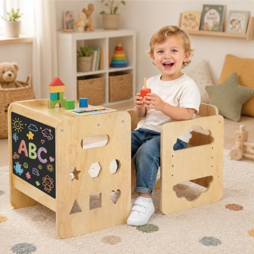 Nymblis Montessori-style Kids Table and Chair Sets, Desk with Chalkboard