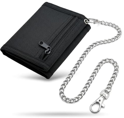 Portefeuille Enfant Garçon avec Chaîne Antivol, Porte Monnaie Ado Garçon Pliable Noir, Portefeuille Homme avec Fermeture Éclair, Porte Feuille Adolescent Garçon pour École Voyage Cadeau 1pcs