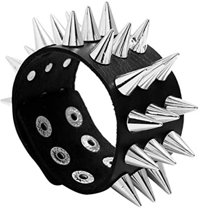 Vervevum Brazalete con Tachuelas de púas, Pulsera de Cuero Punk para Hombres y Mujeres, Color Negro, Pulsera con púas