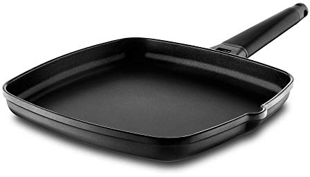 CASTEY - Grill Asador Vitro-Gas, 27 cm, Modelo 4-P27, Color Negro, Mango Desmontable, Sartén Antiadherente de Aluminio, Distribución Homogénea del Calor