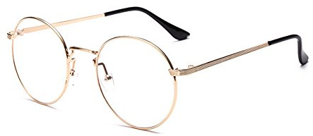 Outray Vintage Klassische Rund Kläre Linse Brille, Unisex Retro Metall Frame Brillenfassung, Goldrahmen