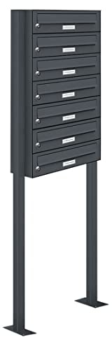 AL Briefkastensysteme 7er Briefkasten als Standbriefkasten, 7 Fach Briefkastenanlage in Anthrazitgrau RAL 7016 Postkasten modern