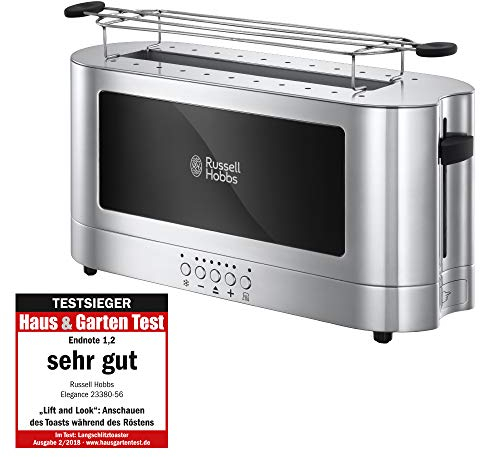 Russell Hobbs Tostapane - Design Lungo 2 fette o 1 fetta larga di pane - Vetro Elegance e Acciaio Inox; Scomparto per toast extra ampio, 6 livelli di doratura; Scongelamento; 1420W, 20370-56