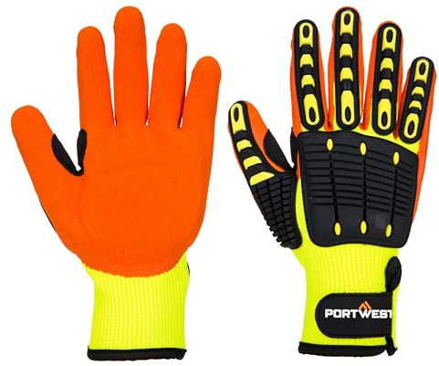 Portwest A721 Guanti da lavoro Anti-urto dalla Presa sicura Fodera Leggera | Giallo/Arancione, 3XL, EN 388 (4241XP), EN ISO 21420 Destrezza 5, Rivestimento a Doppia Immersione, Leggero