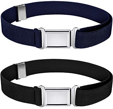 WILLBOND 2 Pieces 2 Pcs Kids Magnetic Belt Boys Adjustable Elastic Belt with Magnetic Buckle for Toddlers Girls (Black,Navy Blue)
