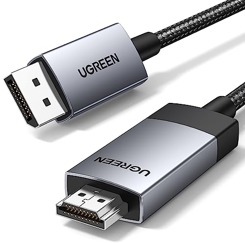 UGREEN 4K@60Hz DisplayPort to HDMI Cable 3.3FT Uni-Directional HDR Active Aluminum& Braided DP 1.2 to HDMI 2.0 Converter for Multi-Screen Compatible with Monitor, Projector, Dell, HP, AMD, NVIDIA (1M)