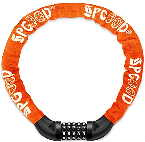 SPGOOD Cykellås Kedja med siffror och härdad kedja, 14 färger(Orange) | Stöldskydd, ytterhölje i nylon skyddar kedjan mot rost, 5-siffrigt kombinationslås, lämplig för cyklar, elcyklar, skotrar