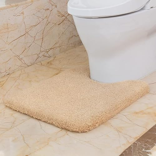 WC Vorleger mit Ausschnitt Rutschfest WC Teppich Verdickt Klovorleger Weich Stand WC-Vorleger Flauschige Mikrofaser Toilette Badteppich - 50 x 60cm (Beige)