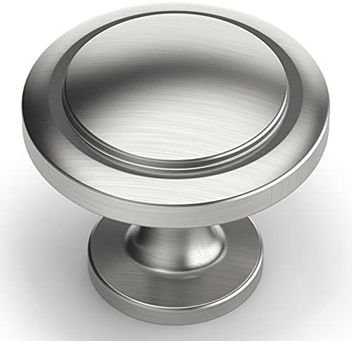 Amerdeco Lot de 12 Bouton de Meuble Bouton Porte Cuisine Rond Boutons de Porte Alliage de Zinc Bouton Porte Placard Nickel Brossé Bouton Porte Poignée Cuisine