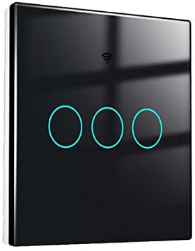 Interruttore Da Parete WiFi, Quadrato 86X86mm, Standard European, WiFi 2.4G + RF 433 Mhz + Touch, Compatibile Con Amazon Alexa e Google Home (Nero, 3 Touch Gang)