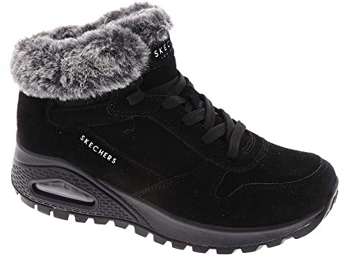 Skechers Damen UNO Rugged Wintriness Winter Boots, Black Suede Faux Fur, 40 EU