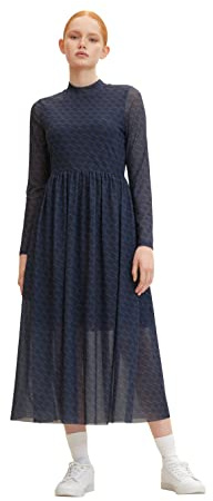 TOM TAILOR Denim Damer Midiklänning med blommönster 1024509, 30605 - Navy Logo Print, M