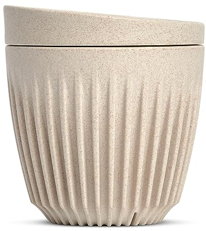 HUSKEE Coffee Cups with Lids - Reusable Coffee Cup with Unique Fins for Espresso, Cappuccino, Americano, Mocha - Insulated & Portable Latte Cups Made with Repurposed Coffee Husks - 6 oz., Natural
