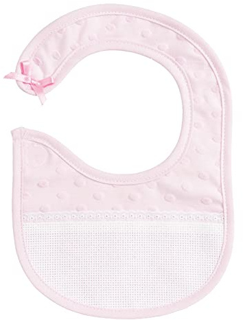 Filet - Bavaglino Realizzato in Morbido Tessuto Effetto Pois 3D con Tasca in Tela Aida da Ricamare, Chiusura con Strap, per i Neonati, 100% Made in Italy, Colore Rosa e Bianco, taglia unica
