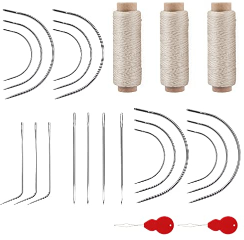 SAVITA 25stk Nähnadel und Faden Set, Gebogene Nadeln Beige Faden, C-förmige, J-förmige, Gerade Nadeln, Nähzubehör, Tube, Kohlenstoffstahl