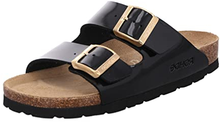 Rohde Damen Pantolette Lack Zwei Schnallen Kork Fußbett Alba 5576, Größe:38 EU, Farbe:Schwarz