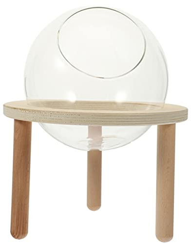 Mipcase Glas Sandbad Hamsterbadezimmer Mit Holzsockel 10cm Sandbadbox Transparent Sandbad Käfigzubehör Kleine Haustiere Kleintierbedarf