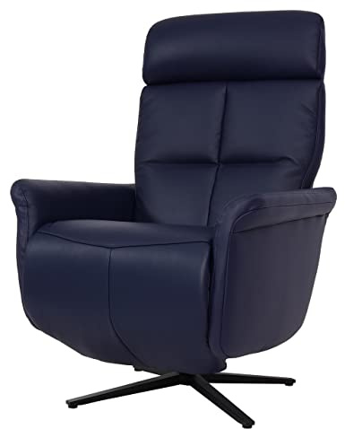 Mendler Relaxsessel HWC-L10 Voll-Leder - blau | Design Fernsehsessel, TV-Sessel, Liegesessel, Liegefunktion, drehbar