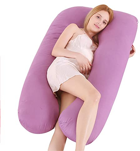 FANSU U-förmiges Schwangerschaftskissen, Seitenschläferkissen Komfortkissen&Weich Ganzkörperkissen für Erwachsene Für besseren Schlaf und gegen Rückbeschwerden (140x80cm,Lila)