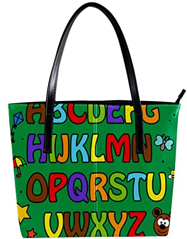 Schultertasche, leicht, lässig, Schultasche, Lehrertasche, Handtasche, Geldbörse, Alphabet, Grün, Mehrfarbig