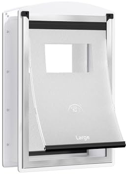 Decormax Dog Door for Wall, Steel Dog Door with Telescoping Tunnel, Weatherproof Pet Door with Two Sliding Lock Panels and Magnetic Flaps, Easy to Install, White, Large