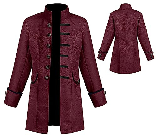 SEAUR Barn, pojkar, medeltida, gotisk kappa, svart, steampunk, frack, jacka, cosplay, karneval, halloween, kostym för barn 125–165, A# mönster – mörkröd, 145 cm