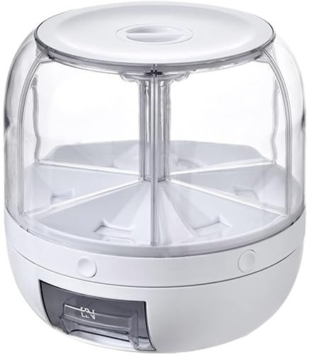 Dispenser per riso, contenitore per farina e cereali da 4 litri, distributore di cibo rotante a 6 griglie di grande capacità, secchio per riso, contenitore per frutta secca per cereali, snack