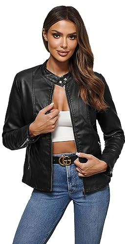 OZONEE Damen Lederjacke Kunstlederjacke Kunstleder Farbvarianten Jacke Bikerjacke Übergangsjacke Damenjacke Leder Echtlederjacke Echtleder Wildleder Biker JS/11Z8058Z SCHWARZ L