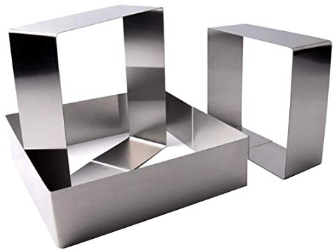 Lrtzizy Set di 3 Stampi per Torta, Stampo Quadrato per Mousse per Torta in Acciaio Inossidabile Antiaderente per Dessert Stampo per Pasticceria Strumento di Cottura