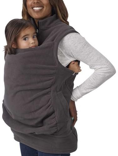 DNJKH Tragejacke für Mama und Baby, Damen ärmellos Känguru Umstandsjacke Warm Babytrage Tragepullover Weste