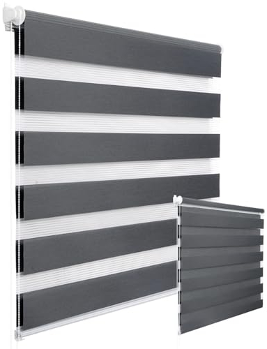 WOLTU 2 Stück Doppelrollo Klemmfix ohne Bohren Duo Rollo Klemmrollo für Fenster mit Klemmträger, Fensterrollo Lichtdurchlässig & Verdunkelnd Wandmontage, Dunkelgrau 50x150 cm (Stoffbreite 46 cm)