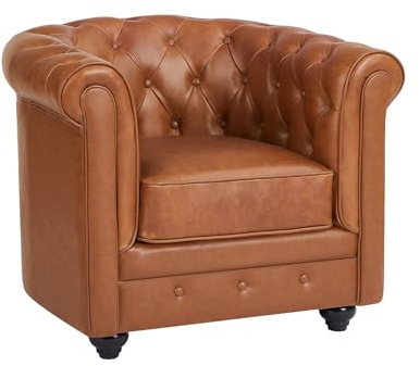 Vente-unique - Poltrona in Pelle di Vacchetta Cammello - CHESTERFIELD